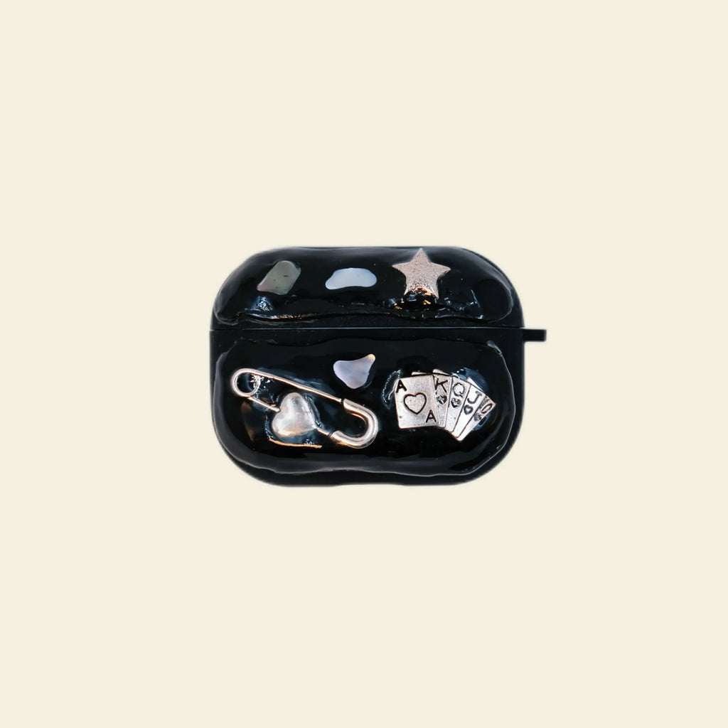 Dark aesthetic custom AirPods Case with silver key charm for Airpods Pro.