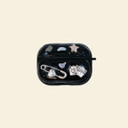 Dark aesthetic custom AirPods Case with silver key charm for Airpods Pro.