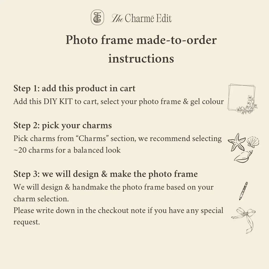 custom photo frame decorated with charms, made to order for keepsake display