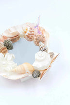 Valentine's Day gift seashell mirror aesthetic: handmade home decor with white shells & pearls.