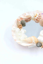 Valentine's Day gift seashell mirror aesthetic: handmade home decor with white shells & pearls.