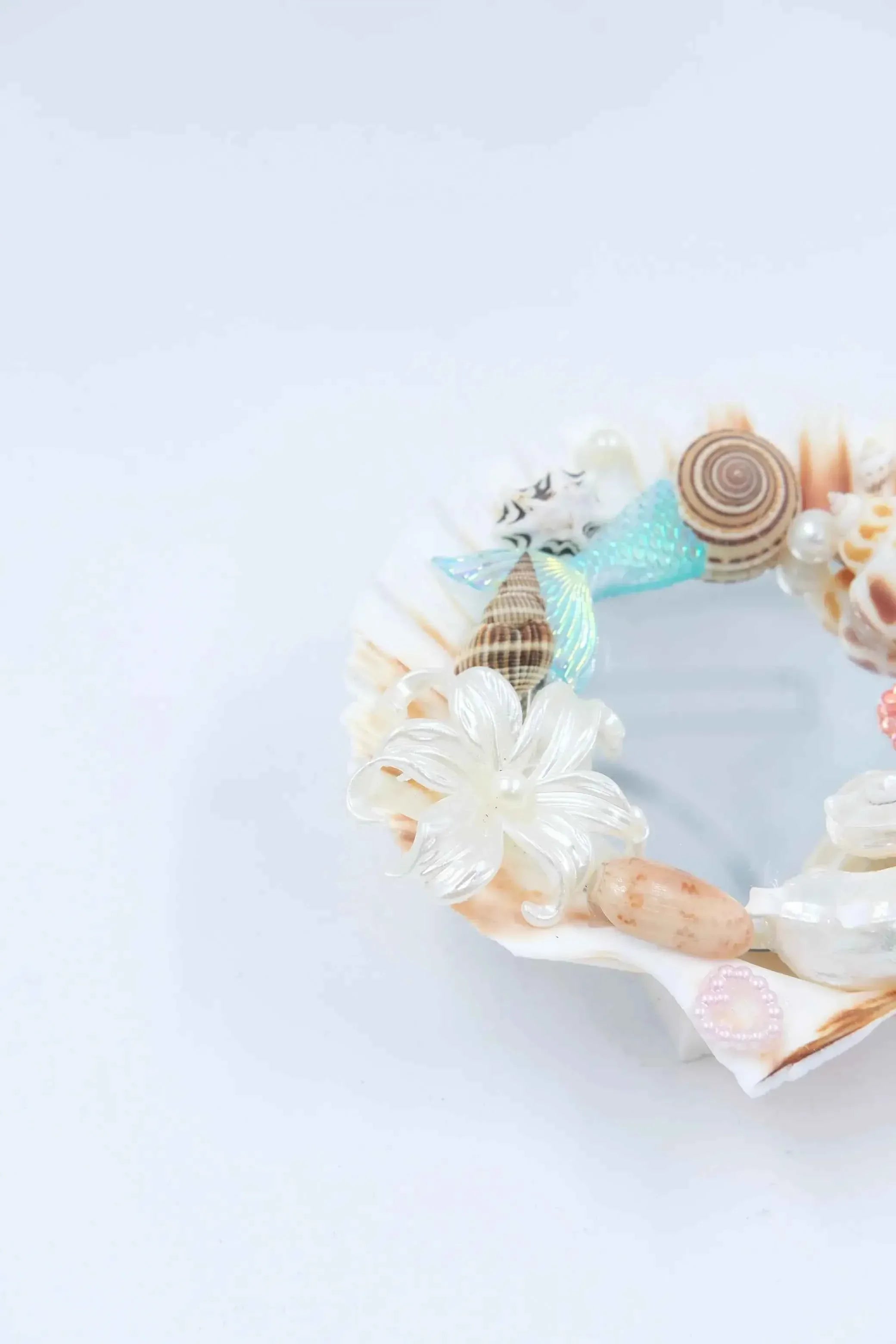 makeup mirror seashell: handmade home decor with coastal sea shells.