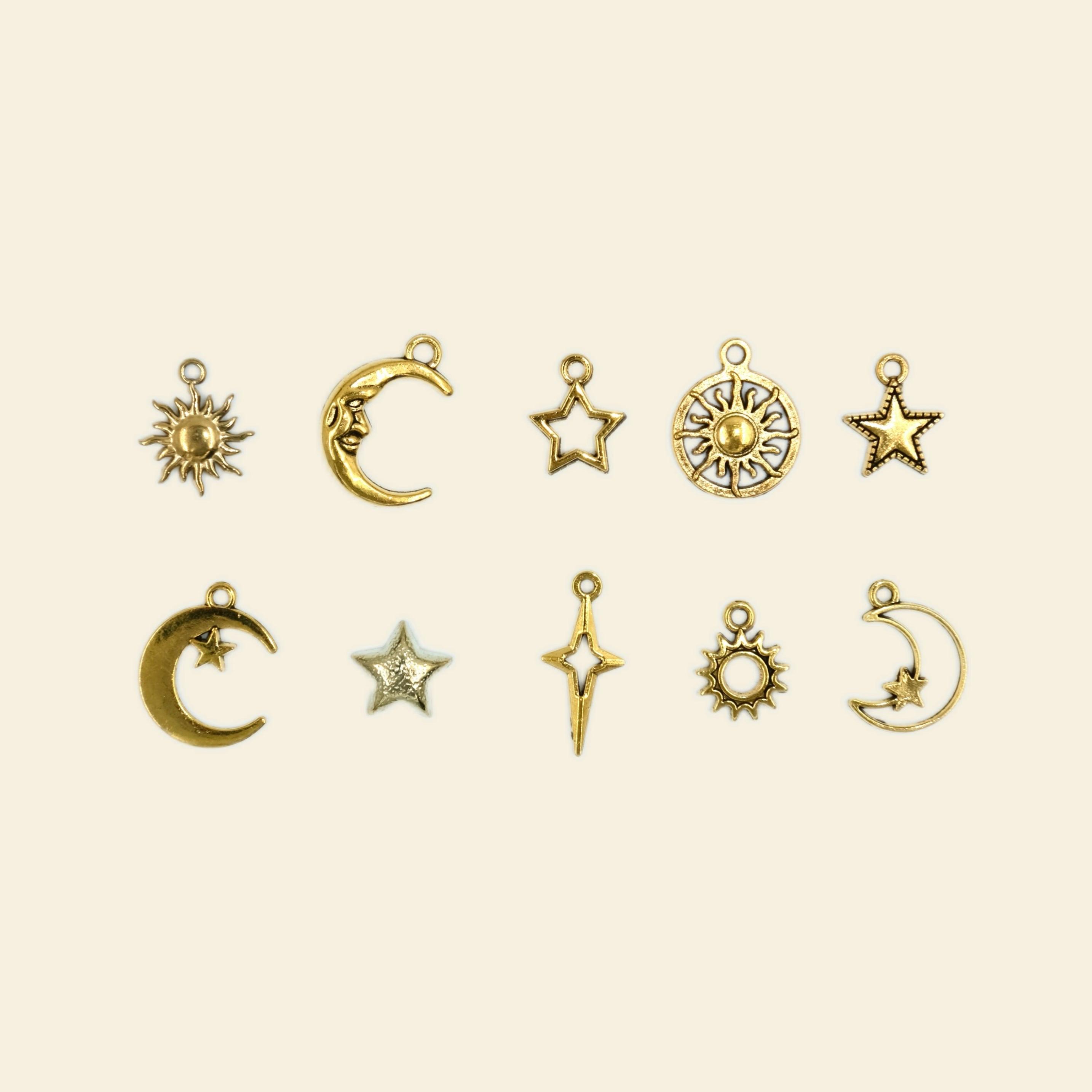 Gold Moon and Star - Midi Charm