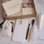The Charme Edit DIY phone case kit with charms, seashells, tools, and materials to create a handmade custom iPhone case. Perfect for birthdays, creative gifts, craft parties, or a relaxing self-care project. | Craft ideas, custom phone cases, DIY phone cases