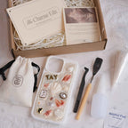 The Charme Edit DIY phone case kit with charms, seashells, tools, and materials to create a handmade custom iPhone case. Perfect for birthdays, creative gifts, craft parties, or a relaxing self-care project. | Craft ideas, custom phone cases, DIY phone cases