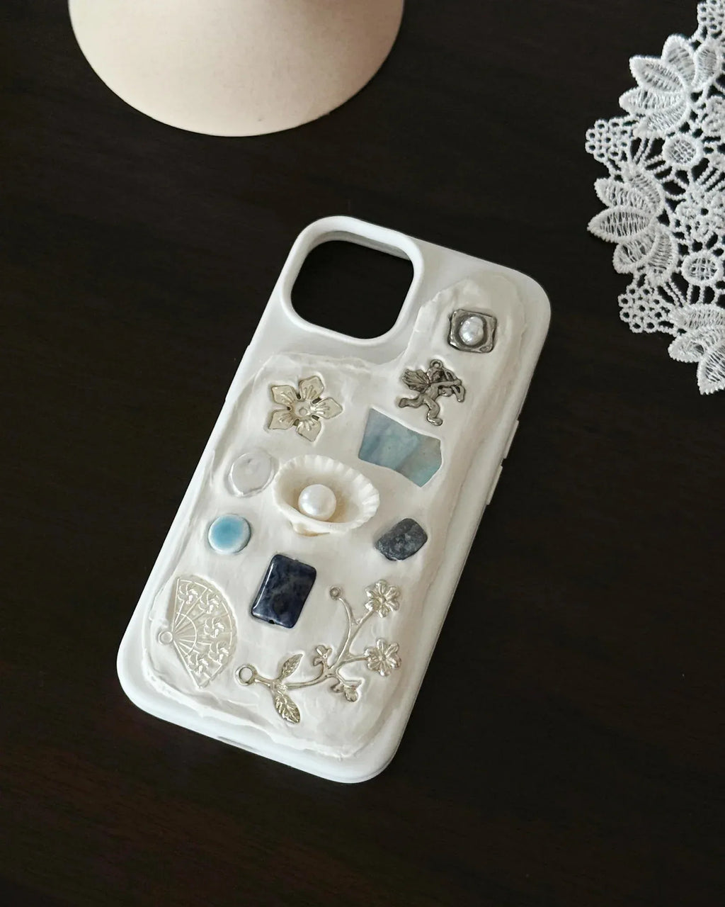 Handmade charm phone case for iPhone, one-of-a-kind made-to-order design, ideal affordable birthday gift for her.