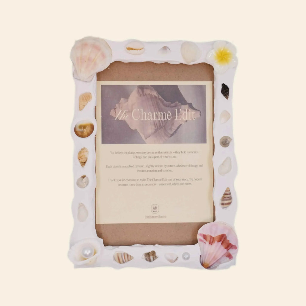 Birthday gift for her seashell photo frame home decor: Coastal Bloom handmade photo frame with pearls.