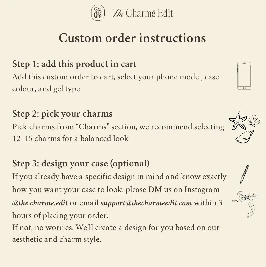 Custom charm iPhone phone case, handcrafted to order with decorative charms, stylish everyday phone accessory for women.