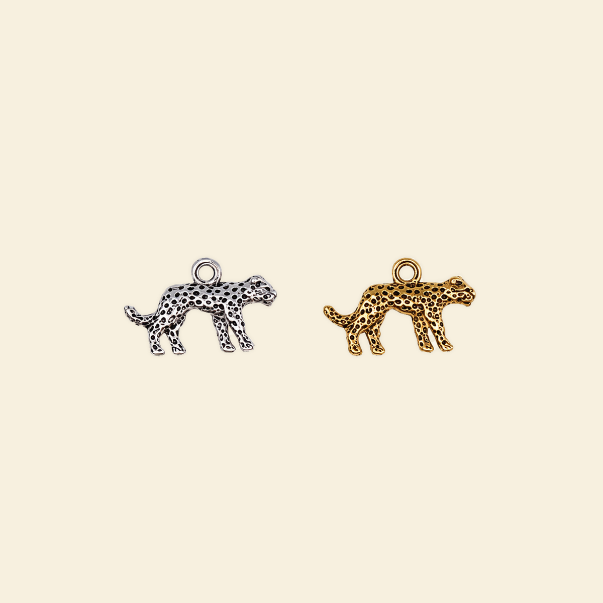 Leopard - Midi Charm, silver and gold on solid #f7f0df
