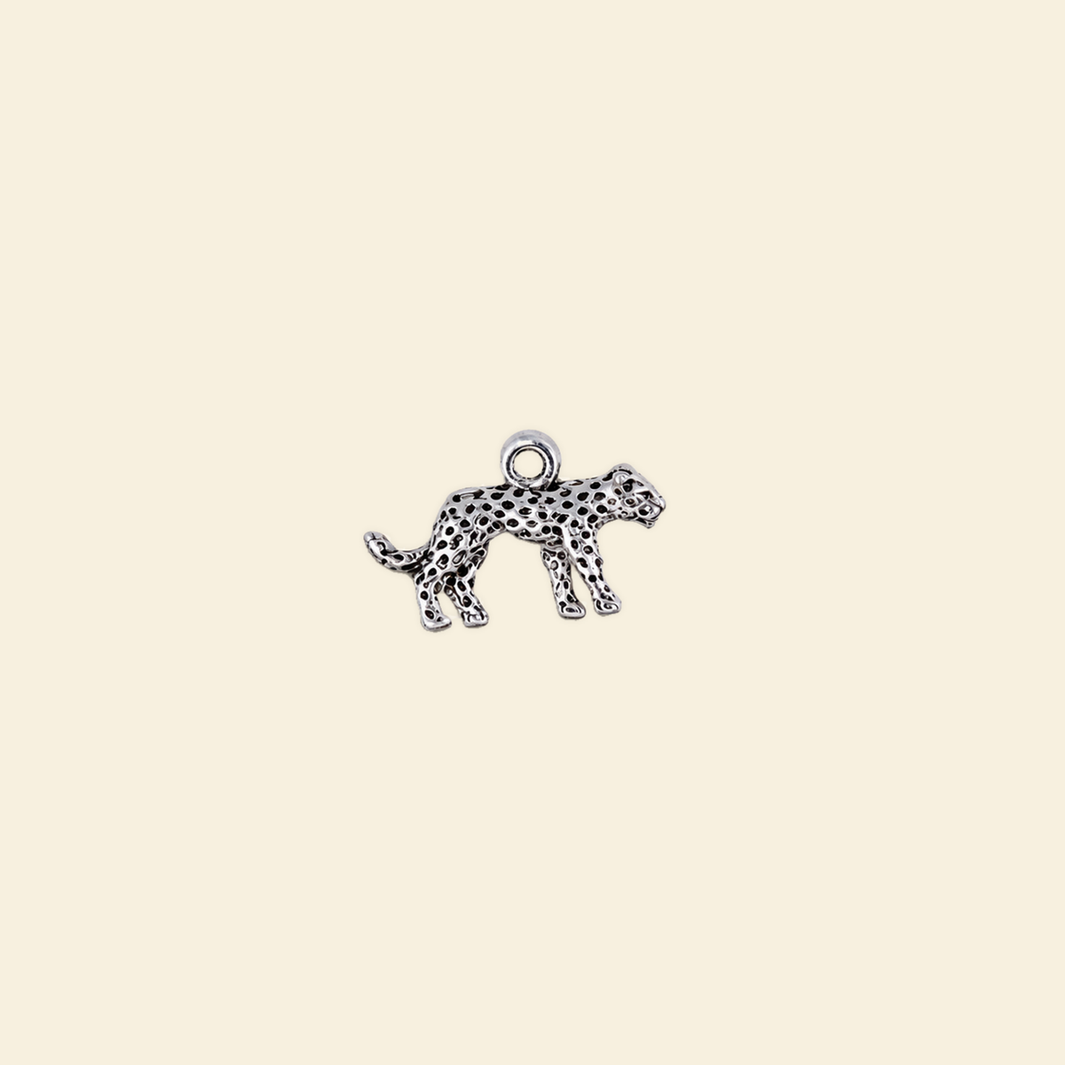 Leopard - Midi Charm, silver on solid #f7f0df