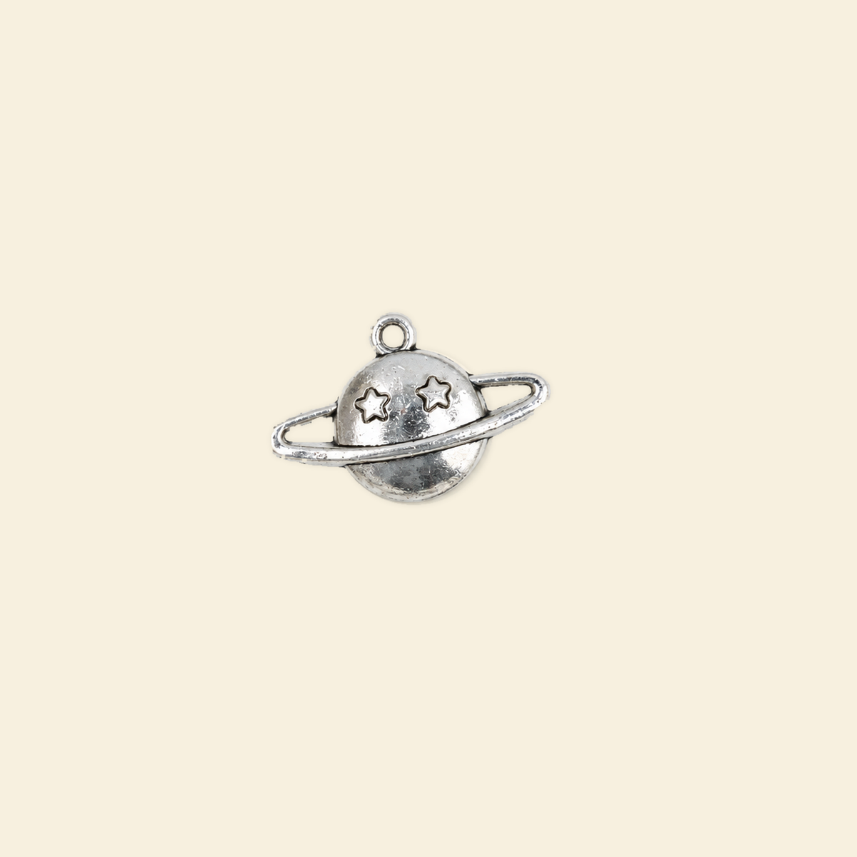My Universe - Midi / Grande Charm, Universe 1 (Midi), silver planet with two stars on solid #f7f0df