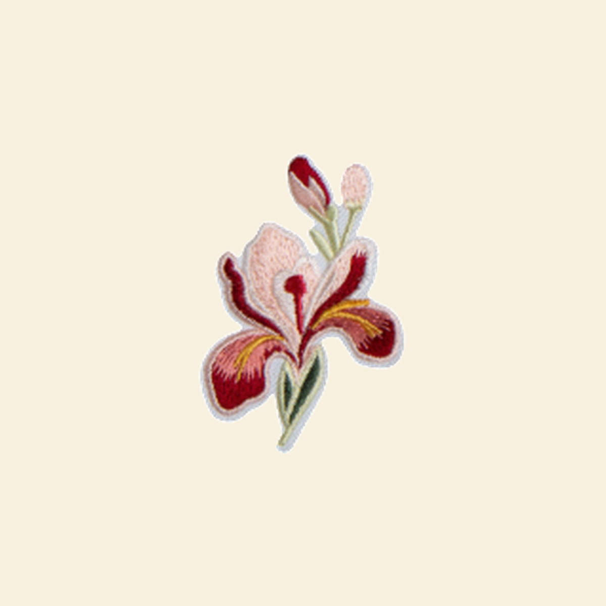 Red iris flower embroidered tote bag patch